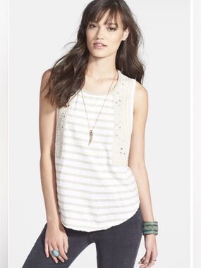 Free People Wear Your Sparkle Striped Tank Top Embroidered Women’s Size S
